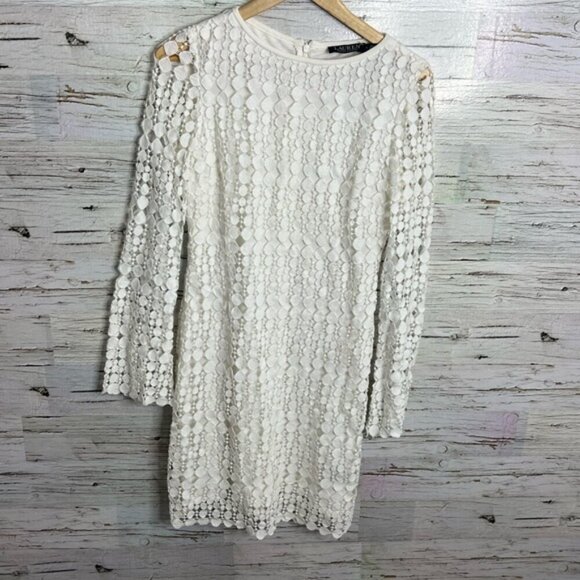 Lauren Ralph Lauren Dresses & Skirts - Lauren Ralph Lauren white long sleeve midi  lace dress size 4